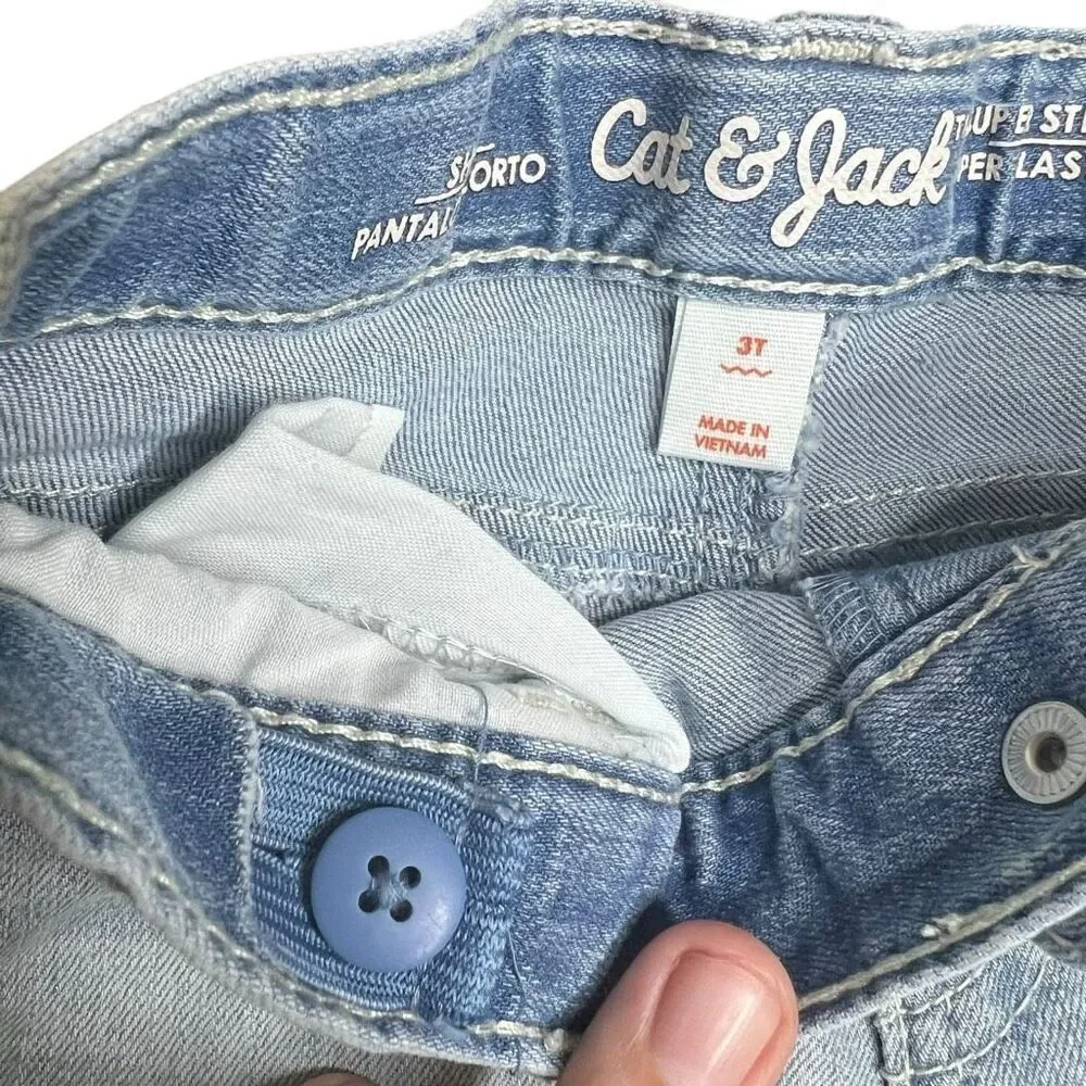 NEW Cat & Jack Super Stretch Denim Shorts with Lace Trim Adjustable Waist 3T